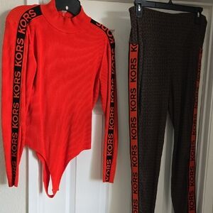 Michael Kors Orange and Brown Leggings Set